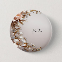 Zachte roze en witte bloemen knoop ronde button 5,7 cm