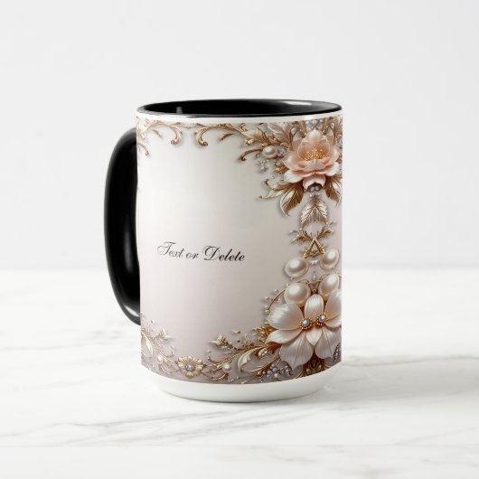 Zachte Roze en Witte Bloemen Mok (Voorkant links)