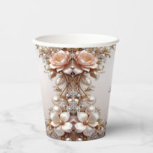 Zachte Roze en Witte Bloemen Papieren Bekers