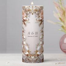 Zachte Roze en Witte Bloemen Pilar Kaars