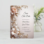Zachte Roze en Witte Bloemen Save the Date (Staand voorkant)