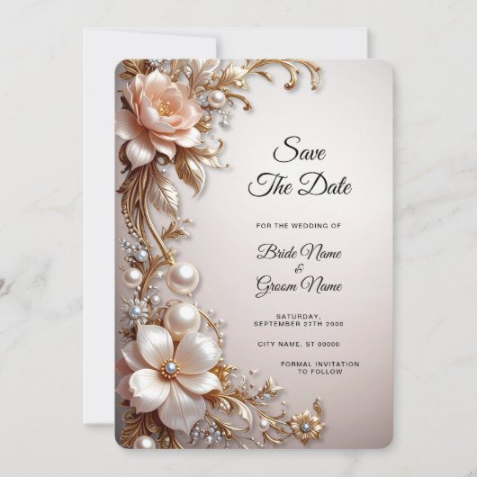 Zachte Roze en Witte Bloemen Save the Date (Voorkant)