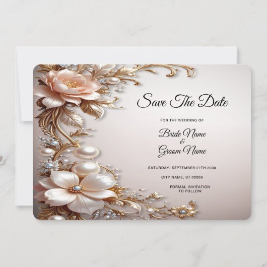 Zachte Roze en Witte Bloemen Save The Date (Voorkant)