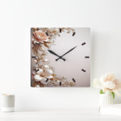 Zachte roze en witte bloemen wandklok (Huis)