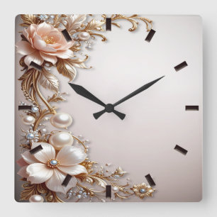 Zachte roze en witte bloemen wandklok