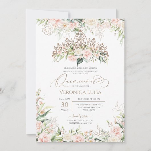 Zachte roze en witte rozen Elegant Luxury Quincean Kaart (Voorkant)