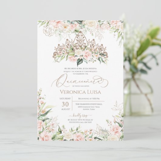 Zachte roze en witte rozen Elegant Luxury Quincean Kaart (Staand voorkant)