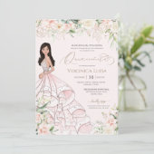 Zachte roze en witte rozen Elegant Luxury Quincean Kaart (Staand voorkant)