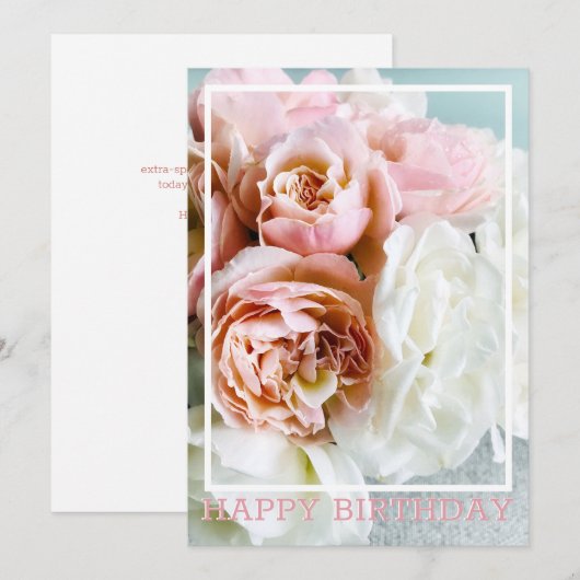 Zachte roze en witte rozen, verjaardagskaart bedankkaart (Voorkant / Achterkant)