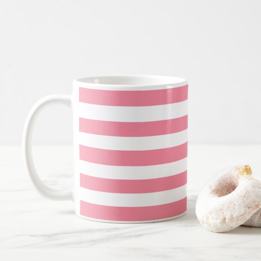 Zachte roze en witte strepen koffiemok (Met donut)