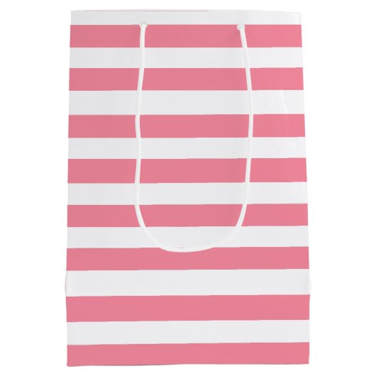 Zachte roze en witte strepen medium cadeauzakje (Achterkant)