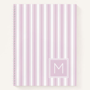 Zachte roze en witte tikkende streepmonogram notitieboek