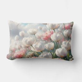 Zachte Roze en Witte Tulp Kussen voor Rugleuning