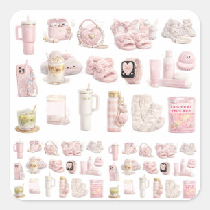 Zachte Roze Esthetische Coquette Lifestyle Estheti Vierkante Sticker