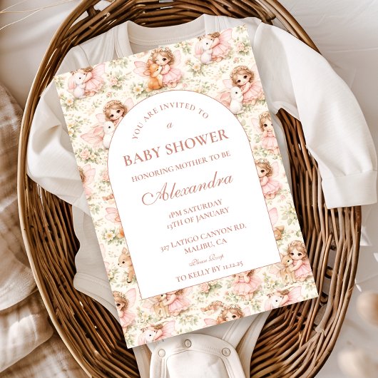 Zachte Roze Fee Baby Shower Kaart