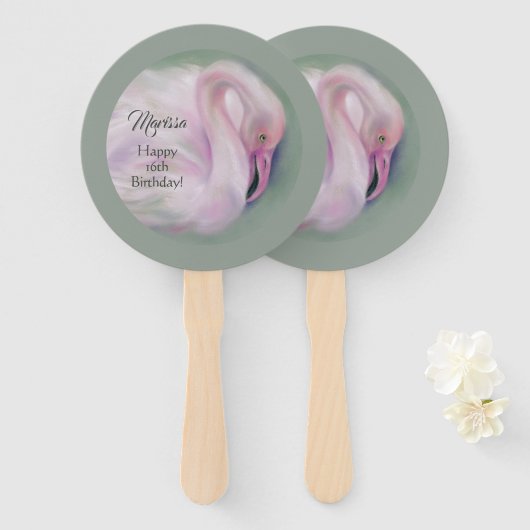 Zachte roze flamingo pasta gepersonaliseerd op zat handwaaier (Voorkant en achterkant)