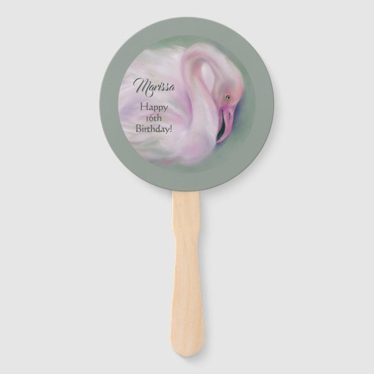 Zachte roze flamingo pasta gepersonaliseerd op zat handwaaier (Voorkant)
