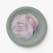 Zachte roze flamingo pasta gepersonaliseerd op zat papieren bordje (Voorkant)