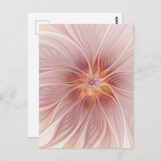 Zachte roze Floral Dream Abstracte fractale kunstb Briefkaart (Voorkant / Achterkant)
