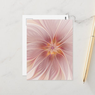 Zachte roze Floral Dream Abstracte fractale kunstb Briefkaart