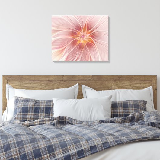 Zachte roze Floral Dream Abstracte fractale kunstb Canvas Afdruk (Insitu (Slaapkamer))