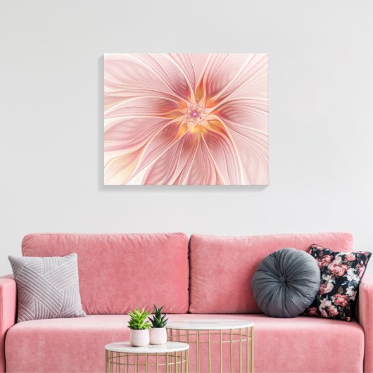 Zachte roze Floral Dream Abstracte fractale kunstb Canvas Afdruk (Insitu (Woonkamer))