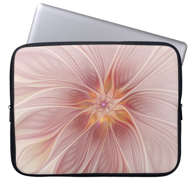 Zachte roze Floral Dream Abstracte fractale kunstb Laptop Sleeve (Voorkant)