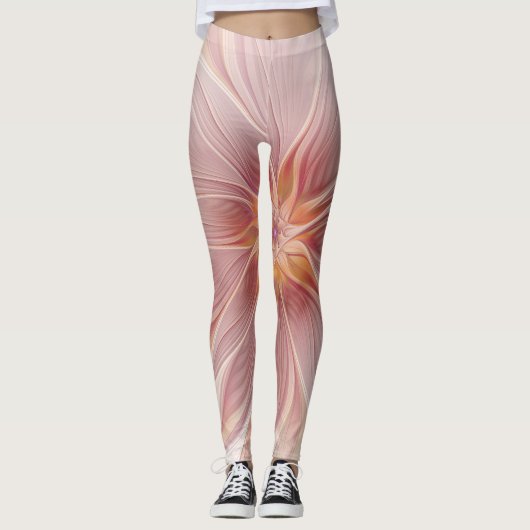 Zachte roze Floral Dream Abstracte fractale kunstb Leggings (Voorkant)