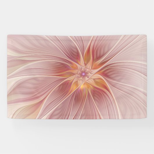 Zachte roze Floral Dream Abstracte fractale kunstb Spandoek (Horizontaal)