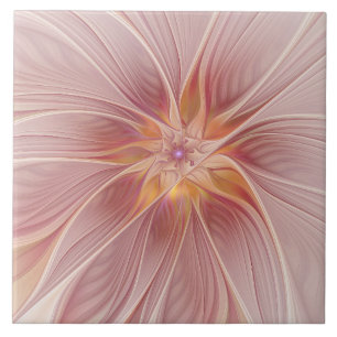Zachte roze Floral Dream Abstracte fractale kunstb Tegeltje