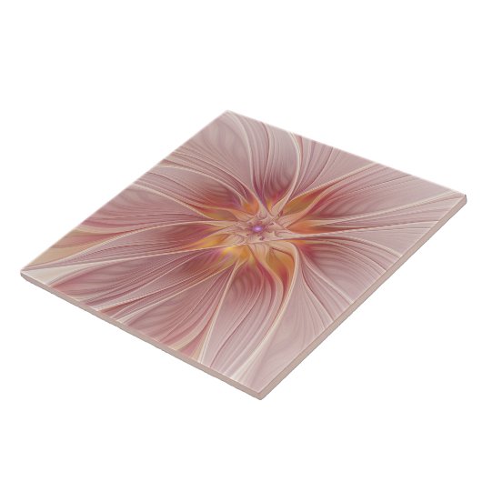 Zachte roze Floral Dream Abstracte fractale kunstb Tegeltje (Zijkant)