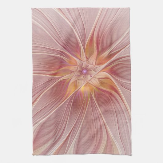 Zachte roze Floral Dream Abstracte fractale kunstb Theedoek (Verticaal)