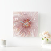 Zachte roze Floral Dream Abstracte fractale kunstb Vierkante Klok (Huis)