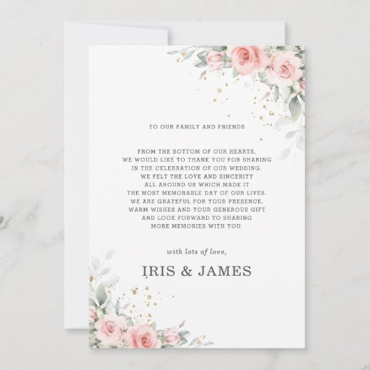 Zachte roze Floral Greenery Geometric Photo Weduws Bedankkaart (Achterkant)