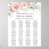 Zachte roze Floral Greenery Wedding Seating Chart Poster (Voorkant)
