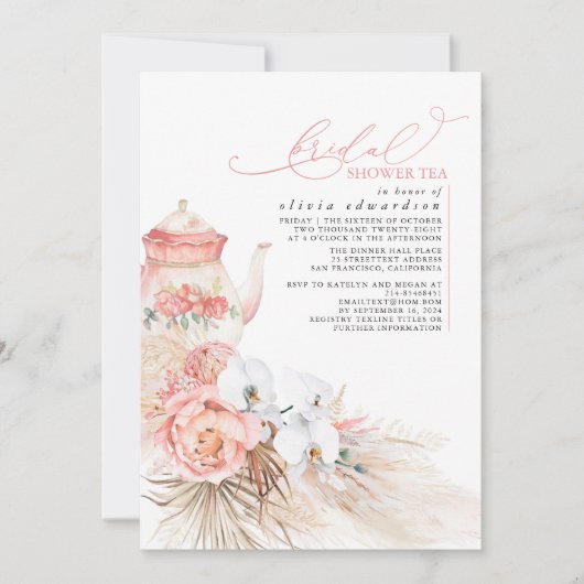 Zachte roze Floral Pampas Grass Vrijgezellenfeest  Kaart (Voorkant)