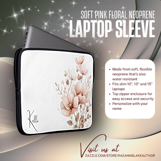 Zachte roze florale neopreen laptophoes laptop sleeve (Creator heeft geüpload)