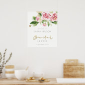 ZACHTE ROZE FLORALE WATERVERF BRUIDSSLUIER ONTVANG POSTER (Keuken)