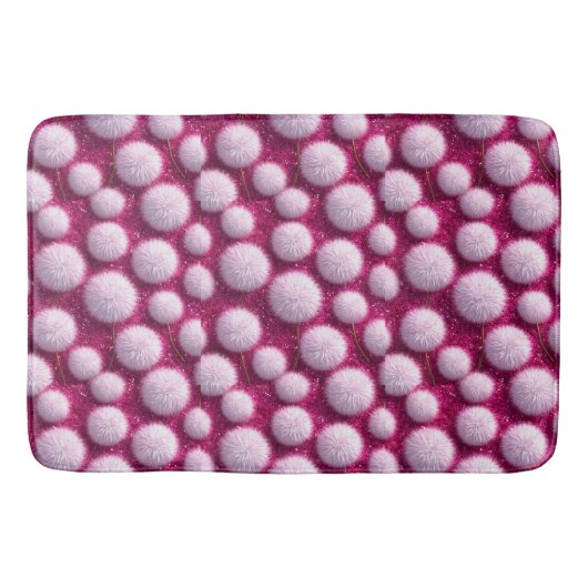 Zachte Roze Fluffy Ballen op Glitterende Levendige Badmat (Voorkant)