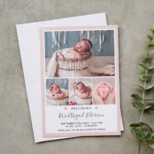 Zachte Roze Foto Verwelkoming Pasgeboren Baby Meis Aankondiging