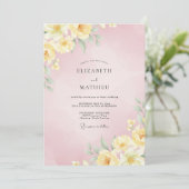 Zachte Roze Gele Ranunculus Eucalyptus Bruiloft Kaart (Staand voorkant)