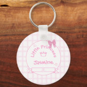 Zachte Roze Gingham Sleutelhanger met Mooie Strik (Voorkant)