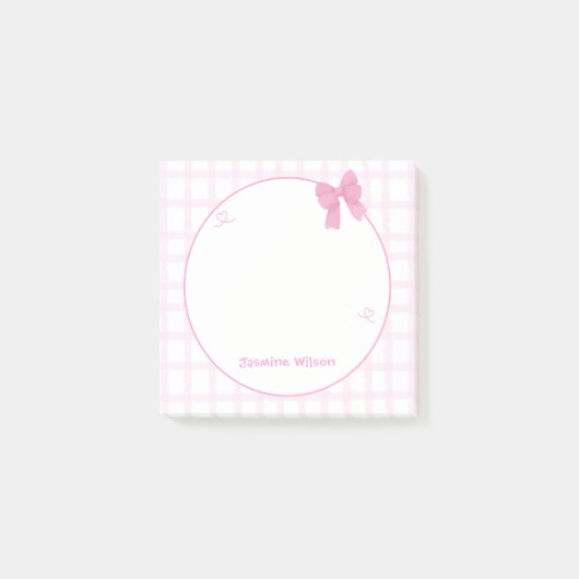 Zachte Roze Gingham Strikje Post-it® Notes (Voorkant)
