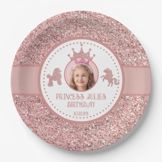 Zachte Roze glitter sparkle prinses verjaardag Papieren Bordje (Voorkant)
