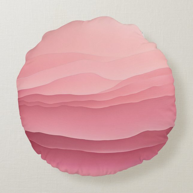 Zachte Roze Golven AI-kunst  Rond Kussen (Achterkant)