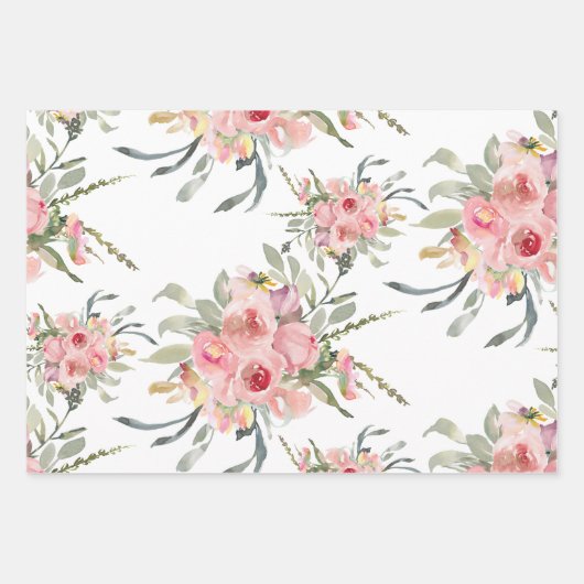Zachte Roze Goud Bloemige Bruiloft Inpakpapier Vel (Voorkant 2)