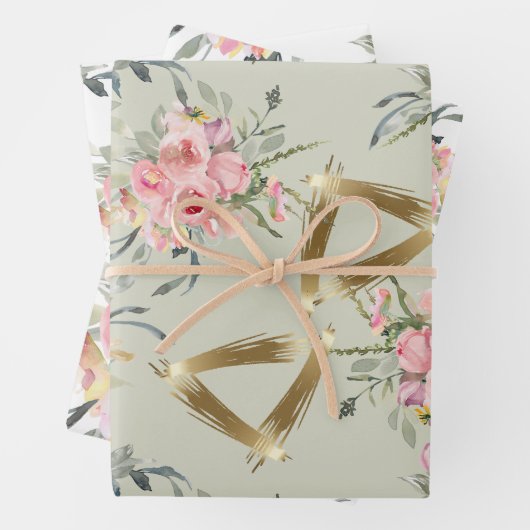 Zachte Roze Goud Bloemige Bruiloft Inpakpapier Vel (In situ)