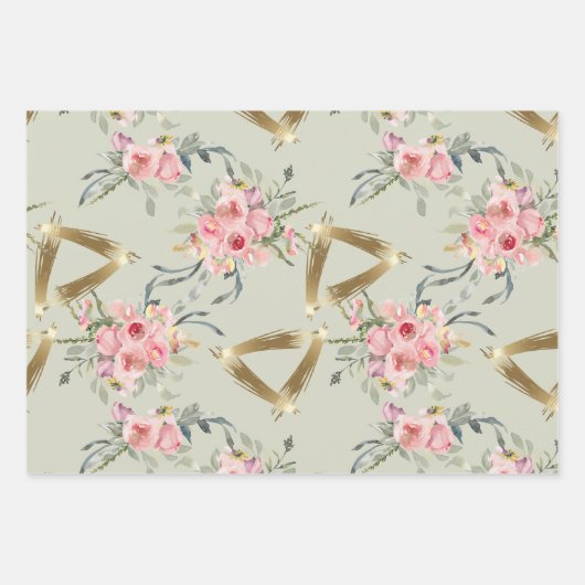 Zachte Roze Goud Bloemige Bruiloft Inpakpapier Vel (Voorkant)