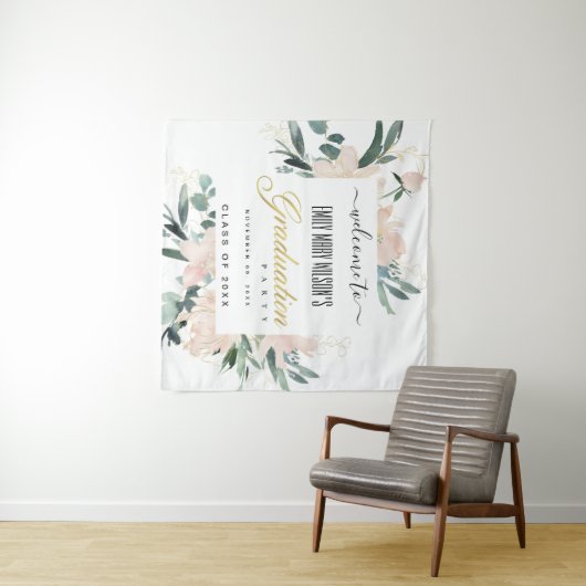 ZACHTE ROZE GOUDEN BLOEMEN GRADUATIE FEest WELKOM Wandkleed (In Situ (horizontaal))