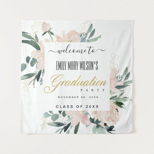 ZACHTE ROZE GOUDEN BLOEMEN GRADUATIE FEest WELKOM Wandkleed (Voorkant)